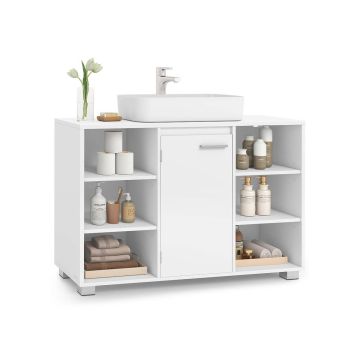 Praustuvo spintelė VASAGLE BBK507W01, Su reguliuojamomis lentynomis, Pilka/balta, 30 × 90 × 60 cm