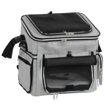 Front bike basket for dogs with safety leash and bowl, up to 5 kg, light gray