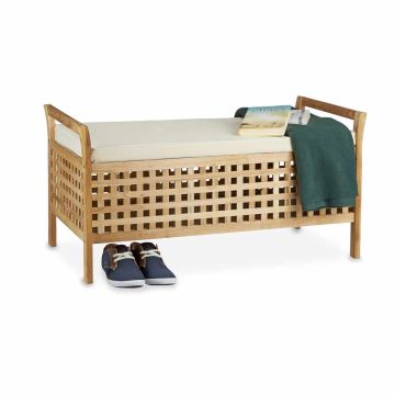 Prieškambario suolas Relaxdays 10020149.0, 2 vietos su daiktadėže, Ruda, 92,6 × 46,5 × 49 cm