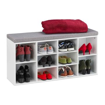 Prieškambario suoliukas Relaxdays 10032209.0, 10 skyrių, Balta/pilka, 104 × 52,5 × 30 cm