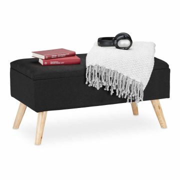 Prieškambario suoliukas su sandėliuku Relaxdays, 40 l talpa, Juodas, 79,5 × 39,5 × 39,5 cm