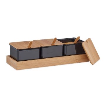Prieskonių indelių rinkinys Relaxdays 10041599_46, 3 vnt, šviesiai ruda/juoda, 30 × 11 × 13 cm
