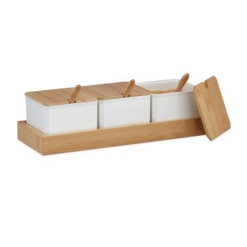 Prieskonių indelių rinkinys Relaxdays 10041599_49, 3 vnt, Balta/šviesiai ruda, 30 × 11 × 13 cm