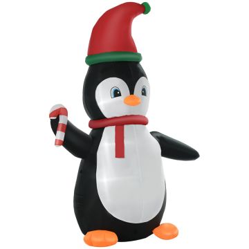 Inflatable Christmas decoration, penguin with candy cane, 162 × 100 × 250 cm