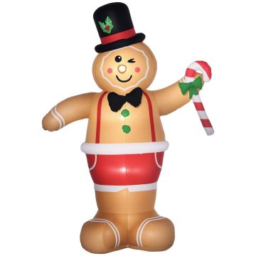 Inflatable Christmas decoration, Gingerbread man with candy cane, 175 × 82 × 238 cm