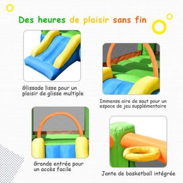 Bouncy castle, with slide and basketball hoop, 270 × 203 × 173 cm