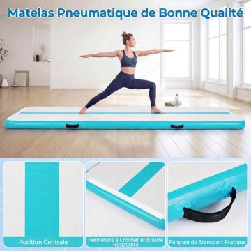 Pripučiamas gimnastikos kilimėlis, su elektrine pompa, Žalia/pilka, 297 × 98 × 11 cm