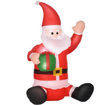 Inflatable Santa Claus with a gift, 120 cm, red, with LED lighting