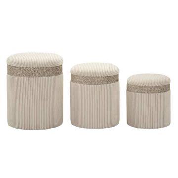 Pufų rinkinys Cortina, 3 vnt, Smėlio, Ø 40,5 × 49,5 cm, Ø 35 × 42 cm ir Ø 31 × 38 cm