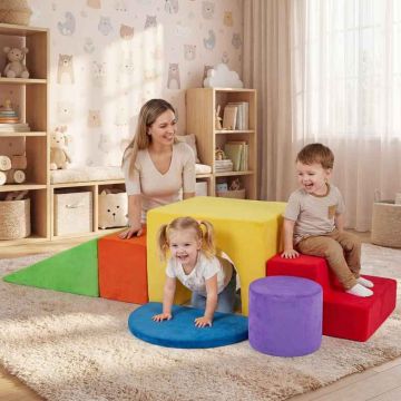 Putplasčio laipiojimo kaladėlių rinkinys su čiuožykla, 6 dalių, Raudona/balta