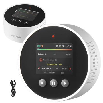Radon detector VEVOR RM-65, black and white, Ø 82 × 40 mm