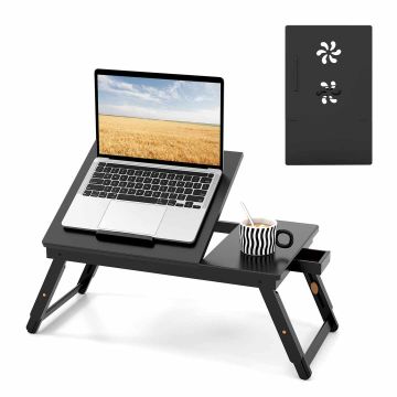 Adjustable Bamboo Laptop Desk with Drawer, Brown