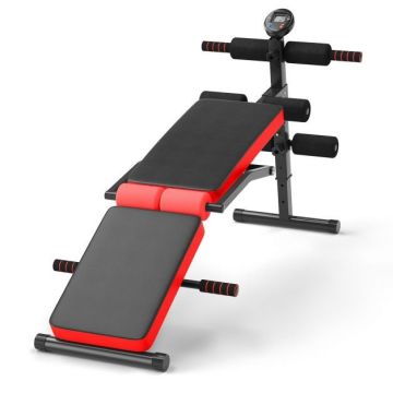 Adjustable weight bench with monitor, red