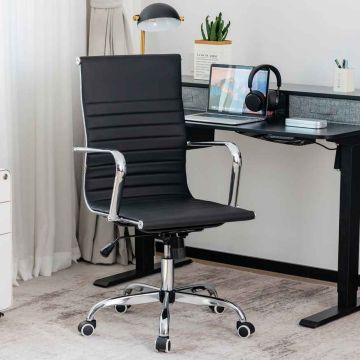 Adjustable height office chair with high backrest and armrests, black