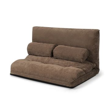 Reguliuojamo aukščio grindų sofa su 6 atlošo padėtimis, kavos spalvos