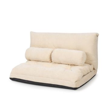 Reguliuojamo aukščio grindų sofa su 6 atlošo padėtimis, smėlio spalvos