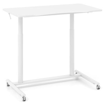 Adjustable height table, C-shaped, White, 95 × 70–106 × 52 cm