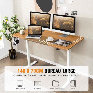 Height-adjustable desk, electric, Oak, 140 × 72–116 × 70 cm