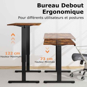 Height-adjustable desk, electric, brown/black, 120 × 60 × 73–122 cm