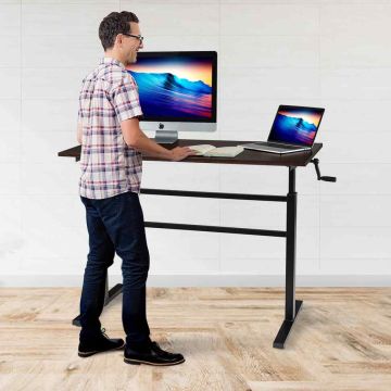 Adjustable height desk, With crank handle, Brown, 119.38 × 59.69 × 75–113 cm