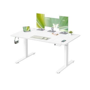 Reguliuojamo aukščio stalas VASAGLE LSD144KD02, elektrinis, su USB-C, Balta, 140 × 72–120 × 80 cm
