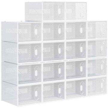 Rinkinys iš 18 modulinių batų dėžių Homcom 28x36x21cm., baltos spalvos