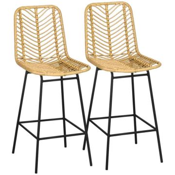 Rinkinys iš 2 baro kėdžių Homcom 42,5x52x102cm., juodos/šviesiai rudos spalvos