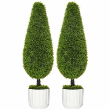 Rinkinys iš 2 dirbtinių augalų Homcom 12x12x90cm., žalios/baltos spalvos