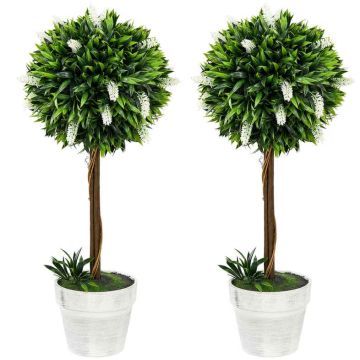Rinkinys iš 2 dirbtinių augalų Homcom 14,5x14,5x60cm., žalios/baltos spalvos