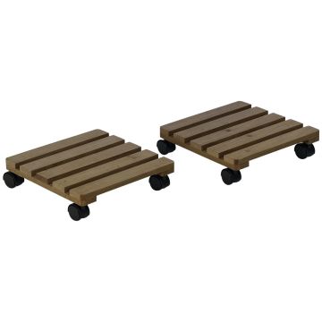 Rinkinys iš 2 gėlių stovų ant ratukų Outsunny 30x30x7cm., rudos/juodos spalvos