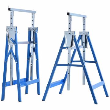Rinkinys iš 2 pjūklos stovų Homcom 68x58x130cm., mėlynos/sidabrinės spalvos