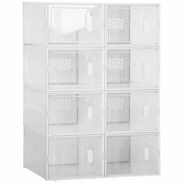 Rinkinys iš 8 modulinių batų dėžių Homcom 25x35x19cm., baltos spalvos