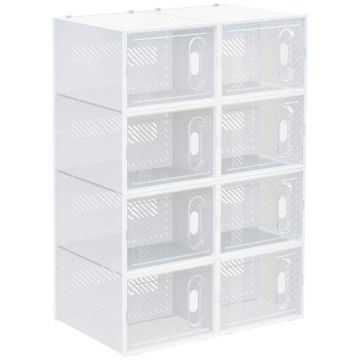 Rinkinys iš 8 modulinių batų dėžių Homcom 28x36x21cm., baltos spalvos