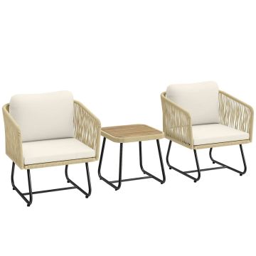 Rattan balcony furniture set, 3 pieces, beige, with 2 chairs and a table