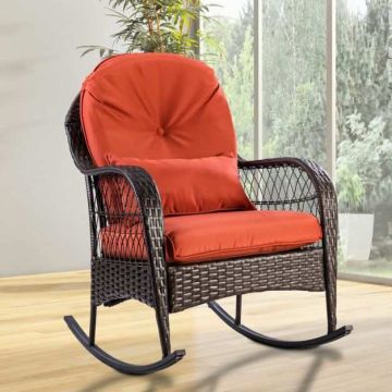 Rattan rocking chair, with 3 cushions, Red, 67 × 95 × 87 cm