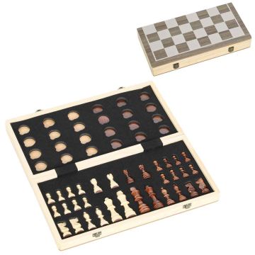 Chess and checkers set, 2 games, Brown/white, Ø 3 × 0.7 cm