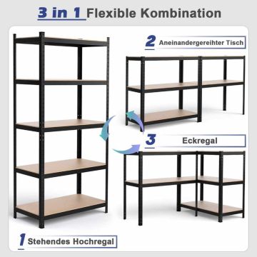 Storage rack, 5 shelves, Blue/Black/Grey/Silver, 90.17 × 180.34 × 40.64 cm