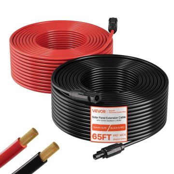Удлинительный кабель для солнечной панели VEVOR MC4-10AWG, 2 жилы с разъёмами MC4, Чёрный/красный
