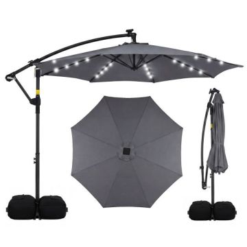 Solar-powered LED garden umbrella, 300 x 240 cm, gray