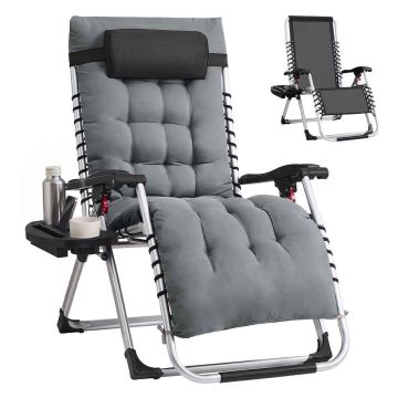 SONGMICS folding sun lounger, grey, 90 × 110 × 65 cm