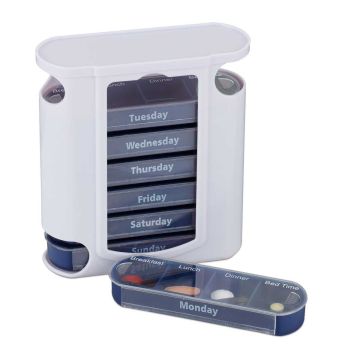 Savaitinis tablečių organizatorius Relaxdays, 7 dėžutės, 4 skyriai, 11,5 × 13 × 4,5 cm