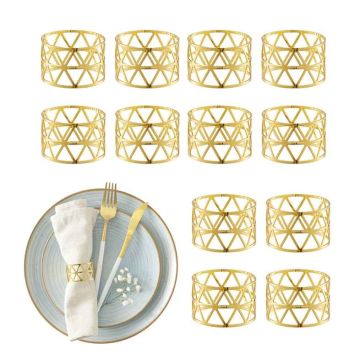 Servetėlių žiedai Relaxdays 10046837_259, 12 vnt, Auksinė, 3 × 4,5 cm