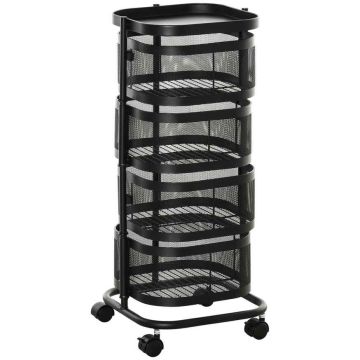 Serving trolley, 4 baskets, Black, 33 × 77 × 33 cm