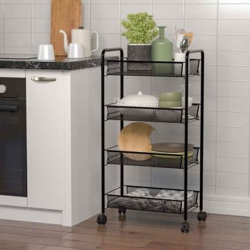 Serving trolley, 4-tier, Gray/black, 44 × 83.5 × 26.5 cm