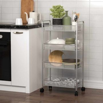 Serving trolley, 4-tier, Gray/black, 44 × 83.5 × 26.5 cm