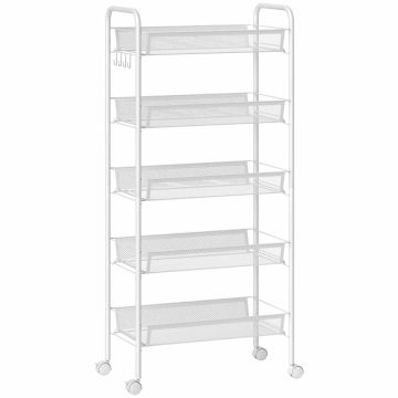 Serving trolley, 5 baskets, White, 45 × 106 × 26.5 cm