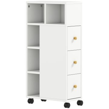 Узкий шкаф для ванной, 3 ящика, 5 открытых секций, 20 × 80 × 40 см