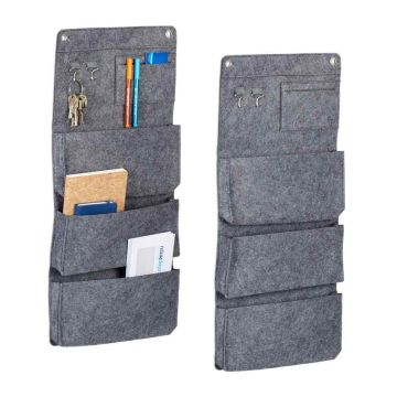 Sieniniai organizatoriai Relaxdays, 2 vnt., 3 kišenės, Pilka, 30 × 65 × 5 cm