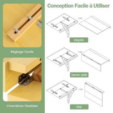 Wall-mounted folding desk, Double-folding, 80 × 45 × 60 cm