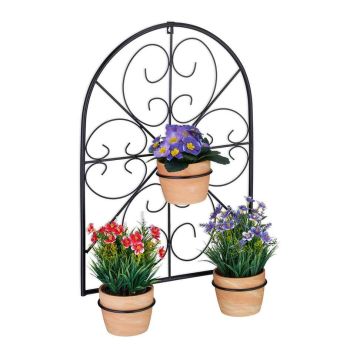 Sieninis vazonų laikiklis Relaxdays 10041679.0, 3 vazonams, Juoda, 43 × 60 × 14,5 cm